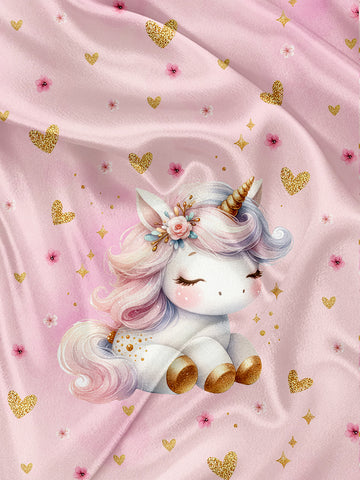 Napkin and Blanket Panel Unicorn in Watercolor Flower