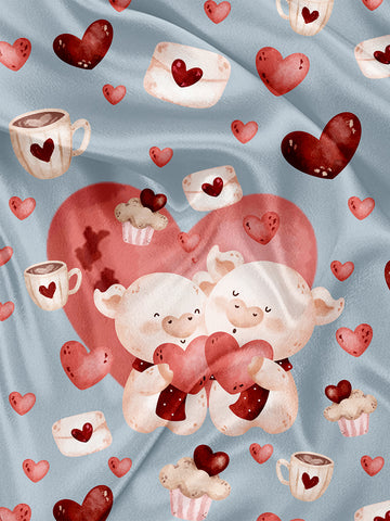 Napkin and Blanket Panel Pig in love blue background