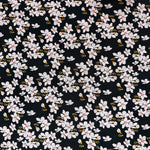 100% Coton à Motif - Petite fleur rose fond noir