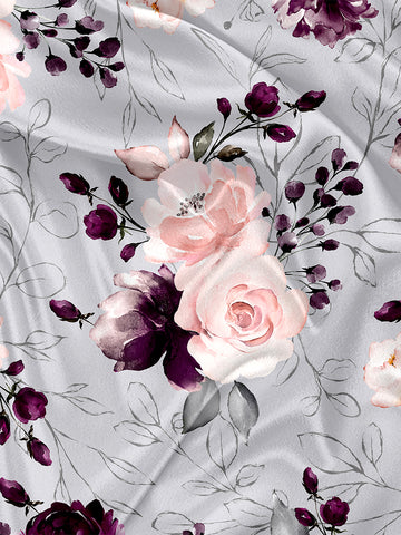 Gray and Pink Floral Napkin and Blanket Panel