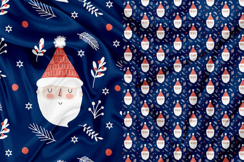 Panel for Clothing and Blanket Santa Claus navy blue
