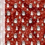 Penguin, Fir tree red background