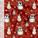 Penguin, Fir tree red background