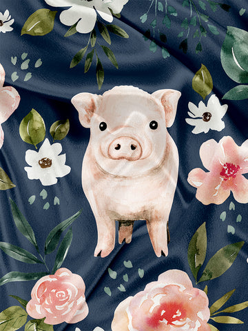 Panneau pour Serviette et Couverture Cochon Floral