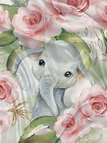 Gold Floral Elephant Napkin and Blanket Panel