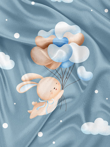 Napkin and Blanket Panel Balloon Rabbit in Blue Heart
