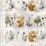 Mom and baby Highland cow beige background