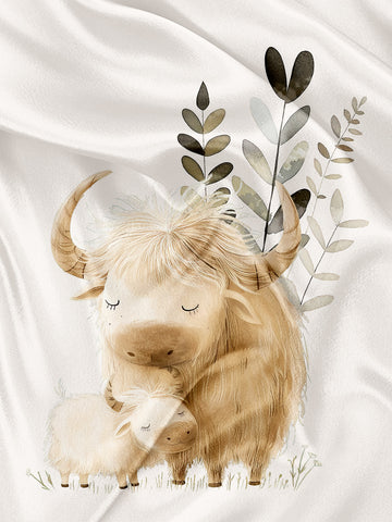 Highland Cow Mom and Baby Napkin and Blanket Panel