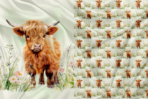 Panneau pour Vêtement et Couverture Vache Highland dans le champ!