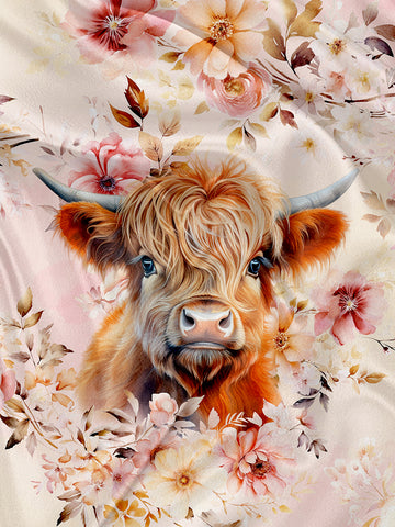 Highland Cow in Flowers Napkin and Blanket Panel