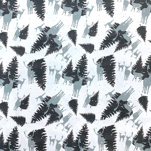 100% Cotton with Pattern - Black and White Deer