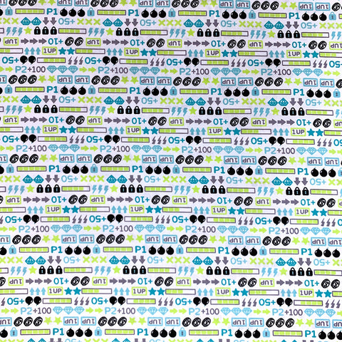 100% Cotton Patterned - White Video Game