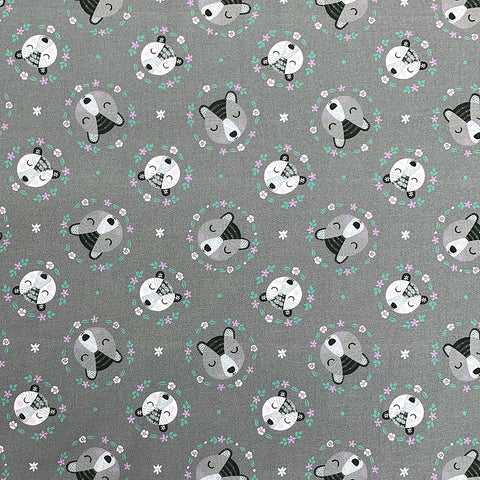 100% Cotton with Pattern - Sleepy Bear Gray