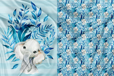Blue Foliage Elephant Panel 