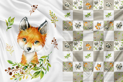 Panel for Garment and Blanket Fox and Patchwork